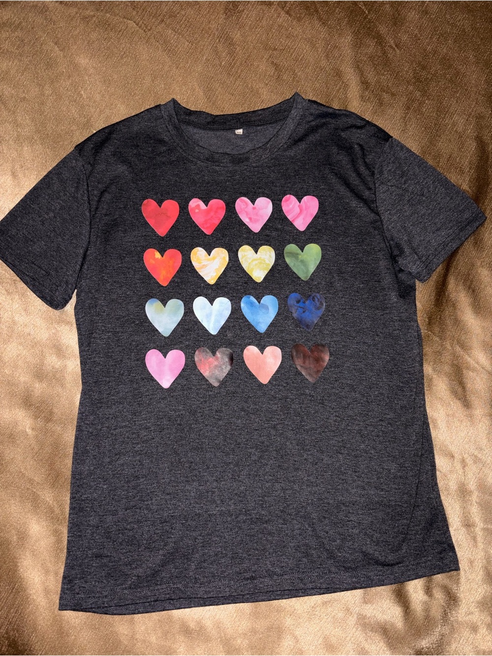 Short Sleeve Heart Grid Tee - Dark Gray